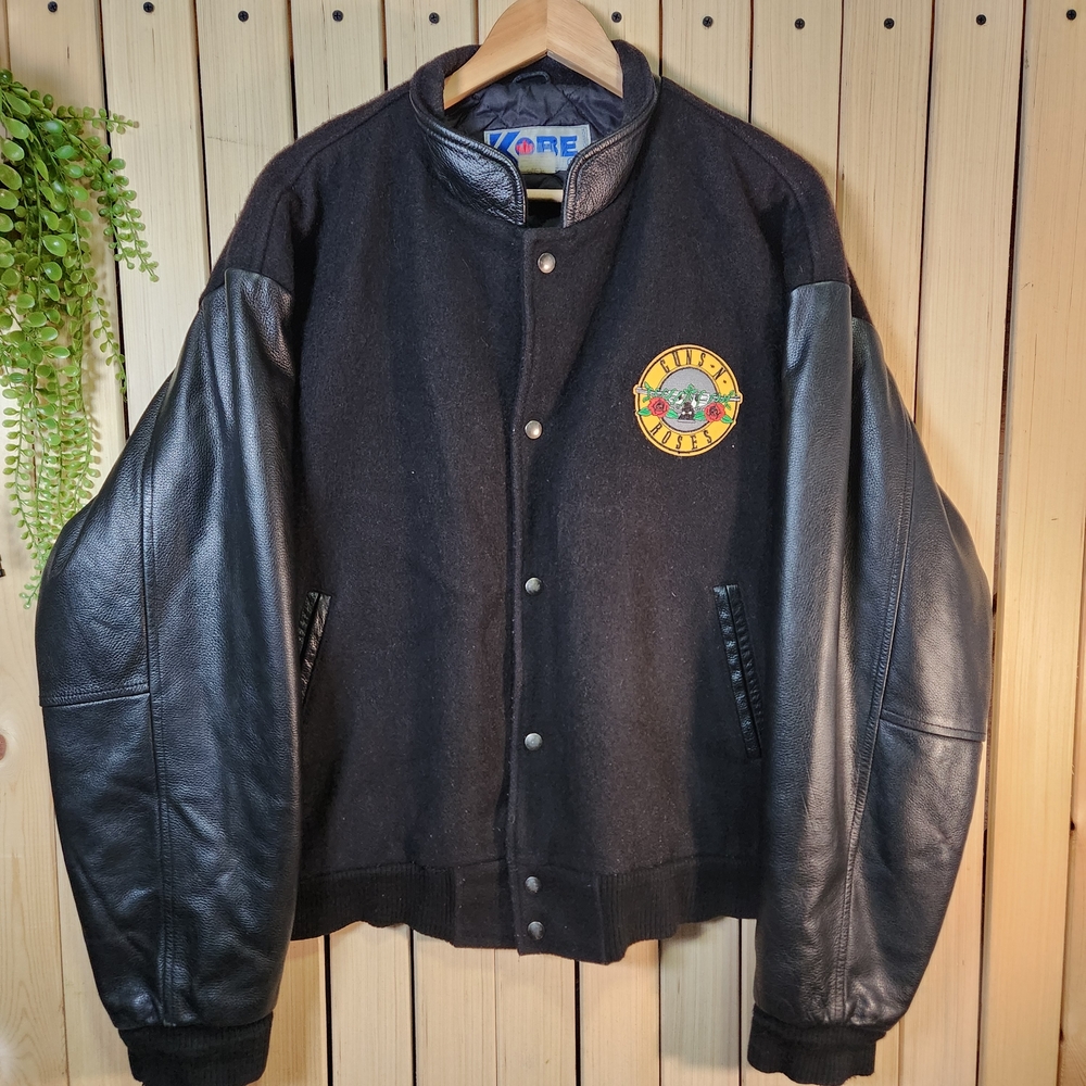 Varsity Jacket Black With Guns And Roses Patch Vintage Jacket.